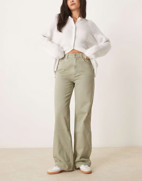 ASOS DESIGN wide leg dad jeans in khaki