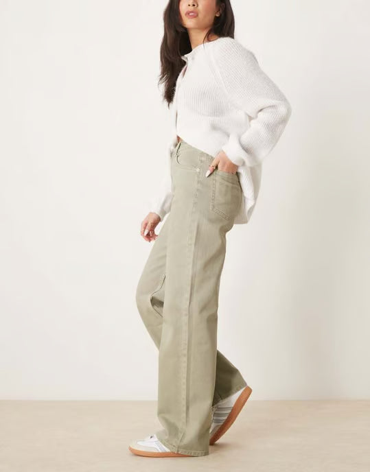 ASOS DESIGN wide leg dad jeans in khaki