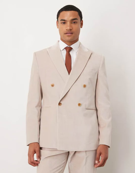 Asos Design Slim Double Breasted Suit Jacket In Stone