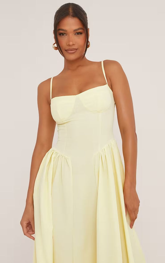 Ego -Strappy Pleated Skater Midaxi Dress In Yellow