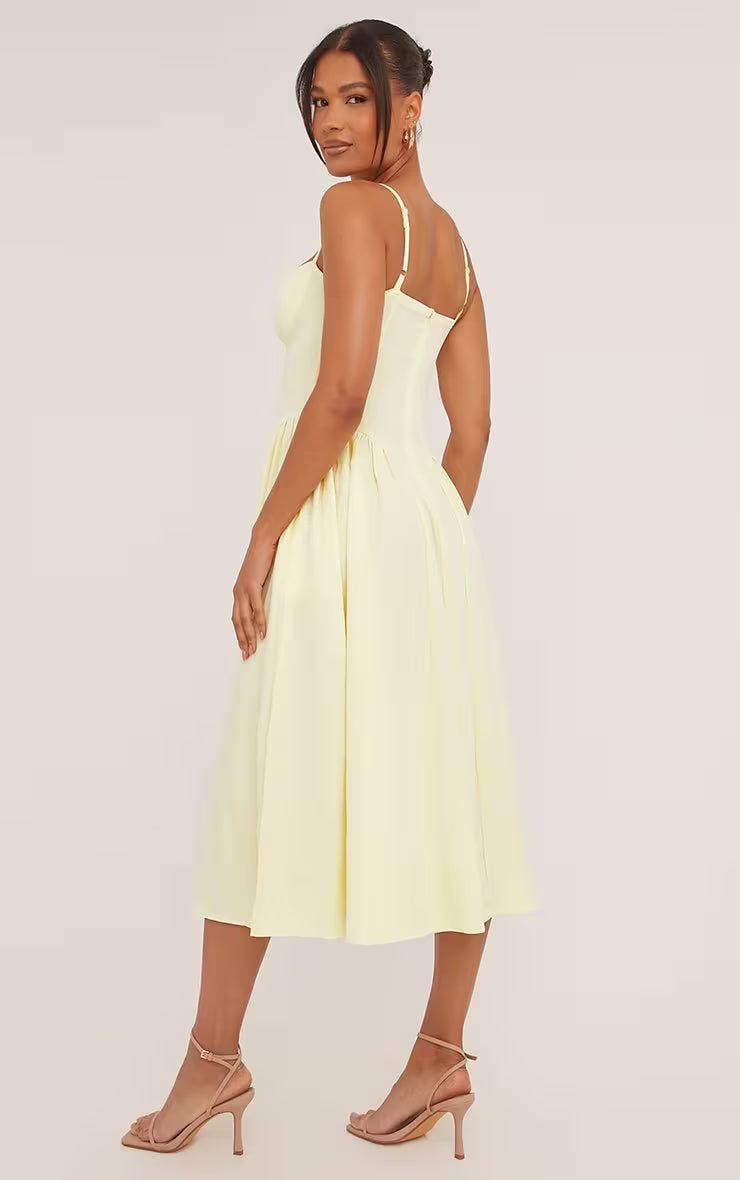 Ego -Strappy Pleated Skater Midaxi Dress In Yellow