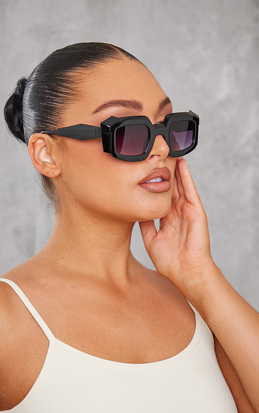 Black Chunky Angled Square Frame Sunglasses