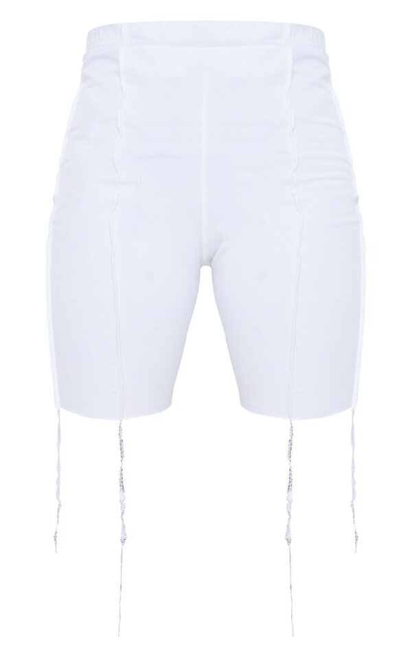 White Cotton Overlock Stitch Detail Cycle Shorts