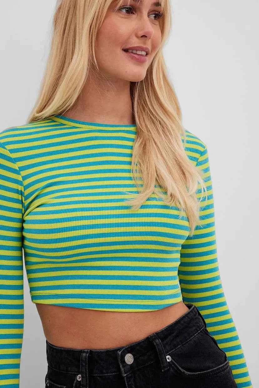 Na-kd Cropped Long Sleeved Striped Top