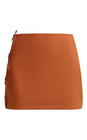 Rib Ring Cut Out Detail Micro Mini Skirt BROWN