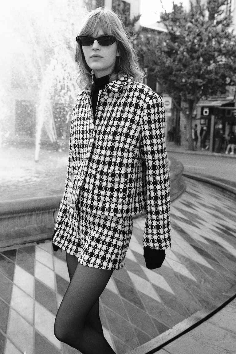 H&M Black Dark Jacquard-weave jacket and shorts SET