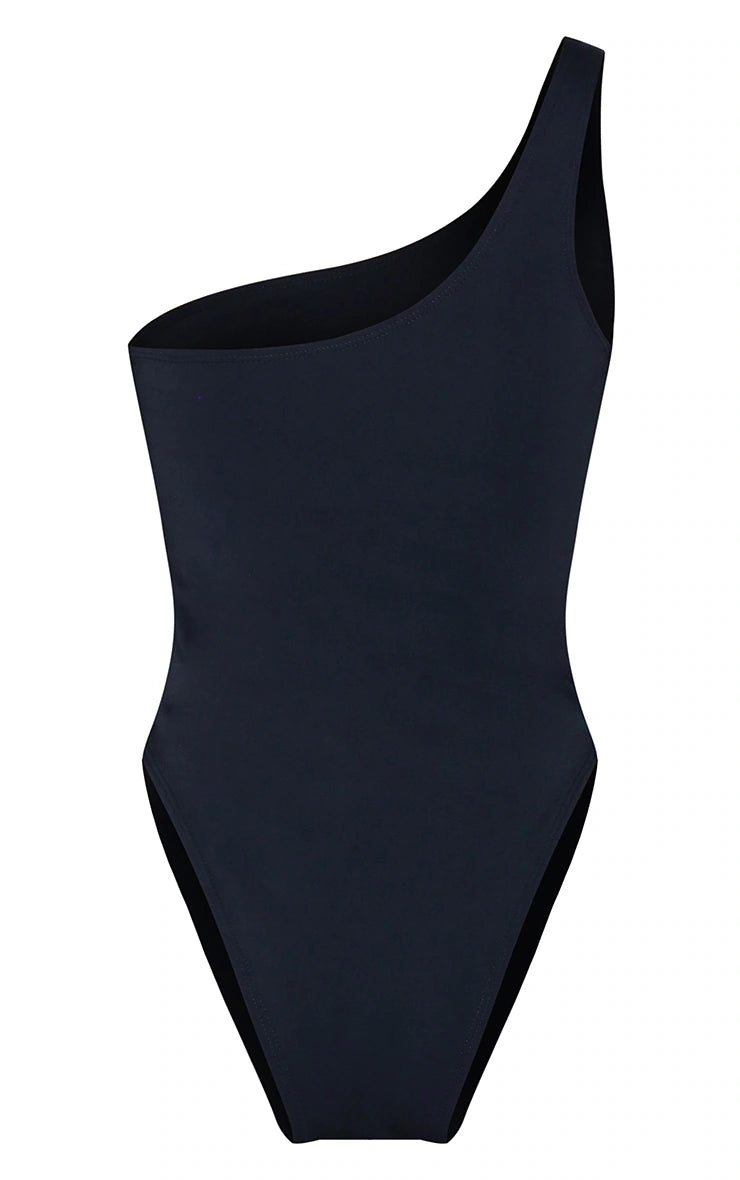 Black One Shoulder Scuba Swimsuit