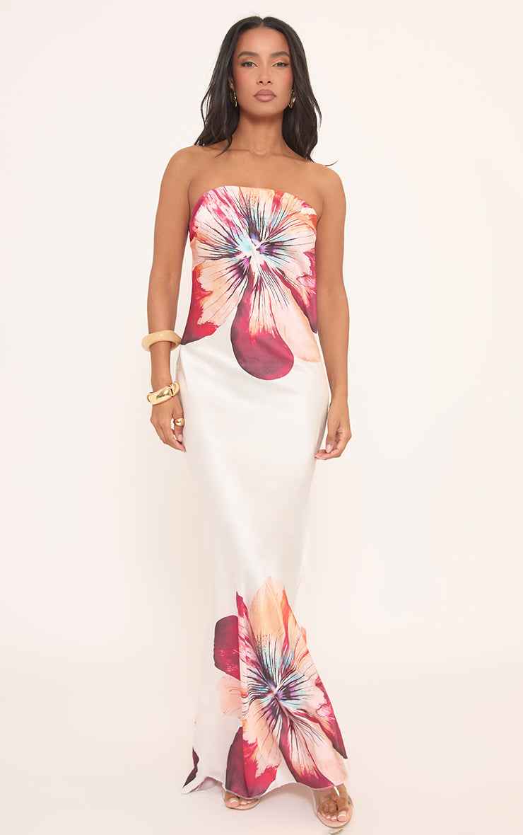 Ego - Bandeau Maxi Dress In Champagne Floral Print
