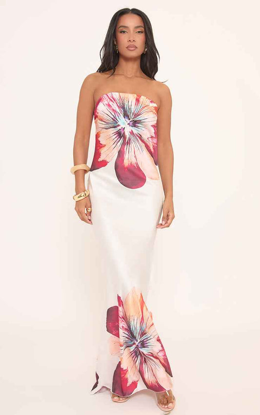 Ego - Bandeau Maxi Dress In Champagne Floral Print
