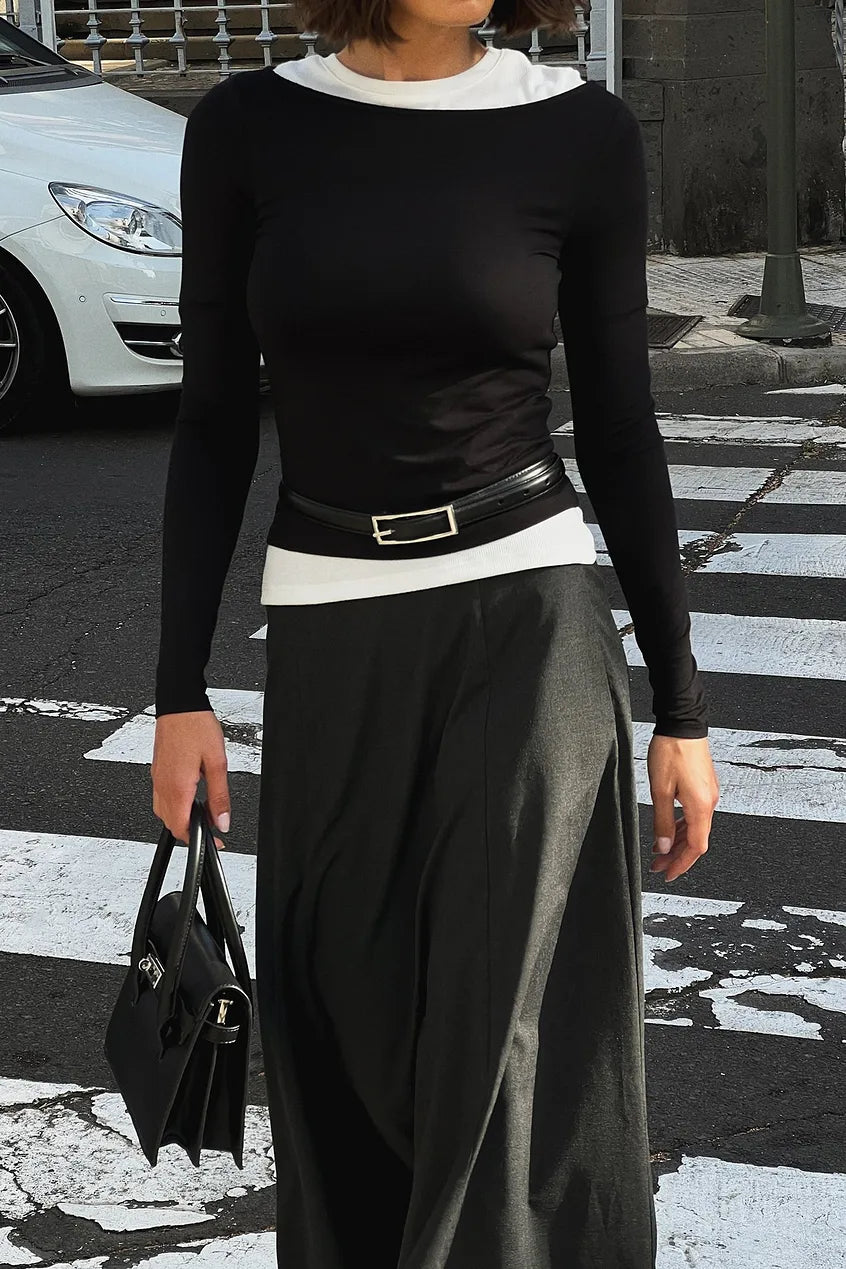 Boat Neck Long Sleeve Top