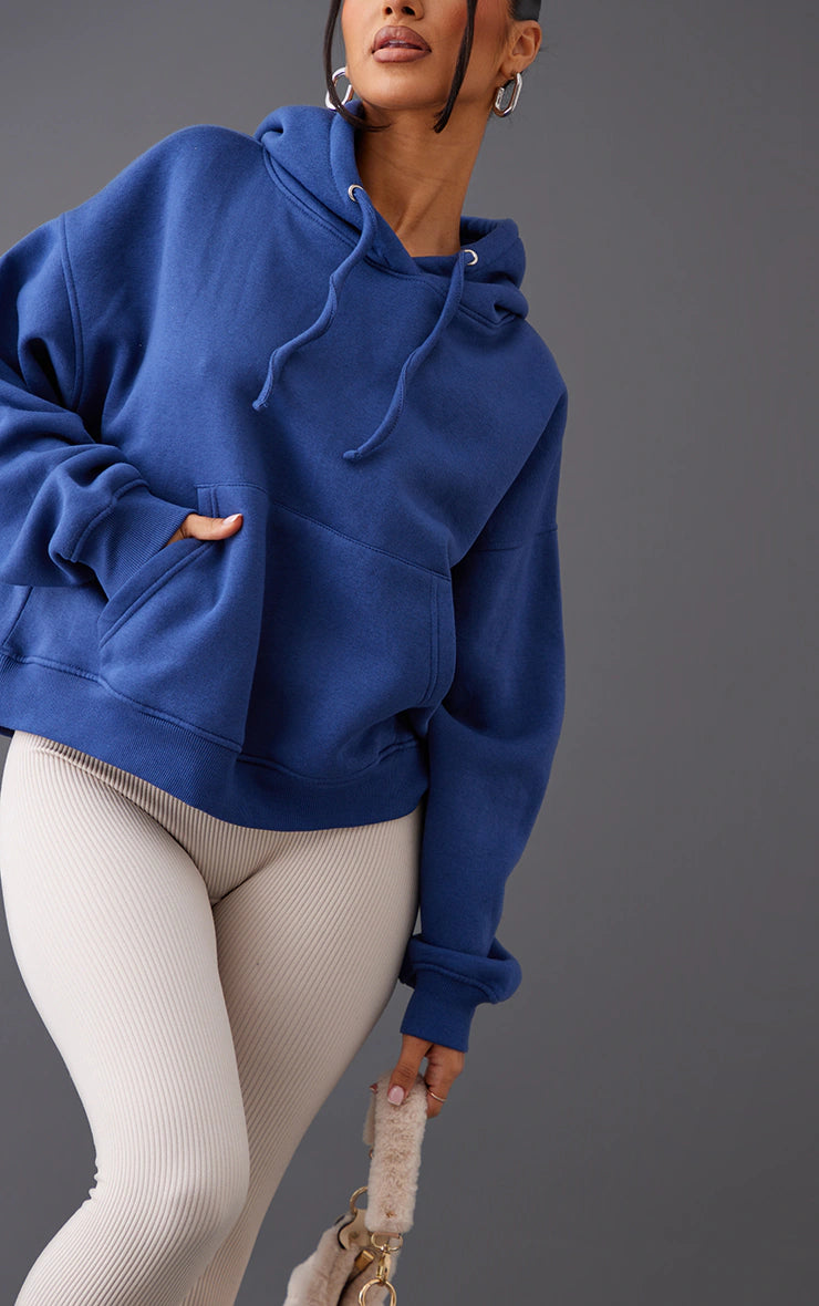 PETITE NAVY OVERSIZED BASIC HOODIE