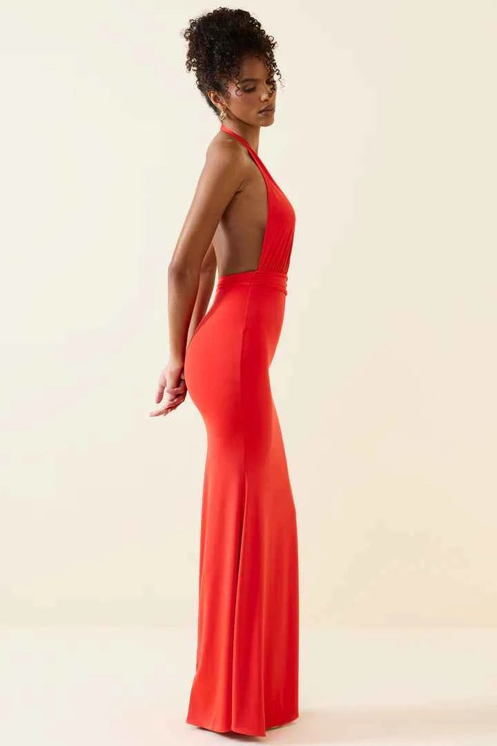 Ohpolly - Halterneck Cut-Out Maxi Dress in Scarlet