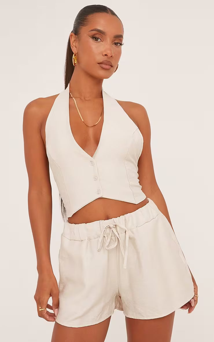 Ego - Low Rise Floaty Shorts In Stone Linen
