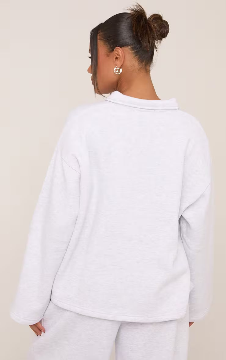 Polo Collar Sweatshirt In Grey Marl