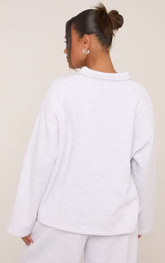 Polo Collar Sweatshirt In Grey Marl