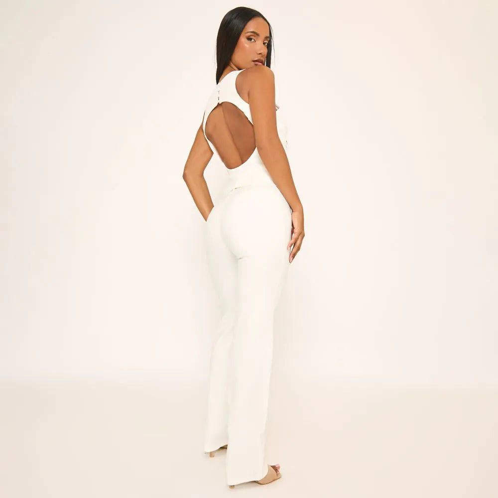 Sleeveless Open Back Detail Top In White
