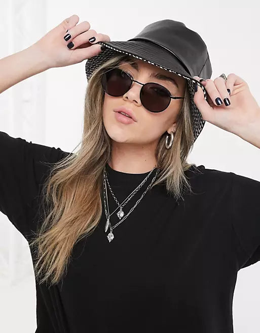 Metal Round Sunglasses In Shiny Black