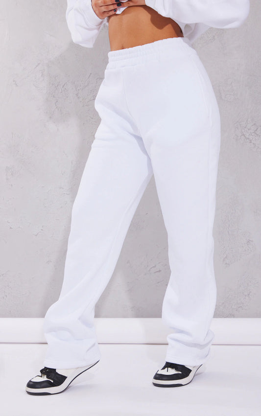 White High Waist Straight Leg Joggers