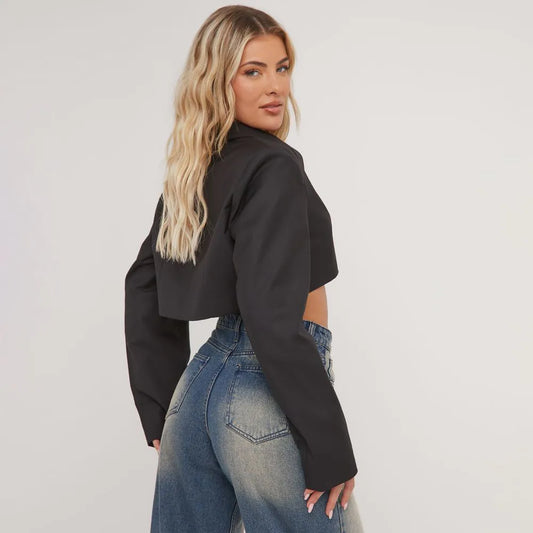 Long Sleeve Oversized Cropped Blazer In Black