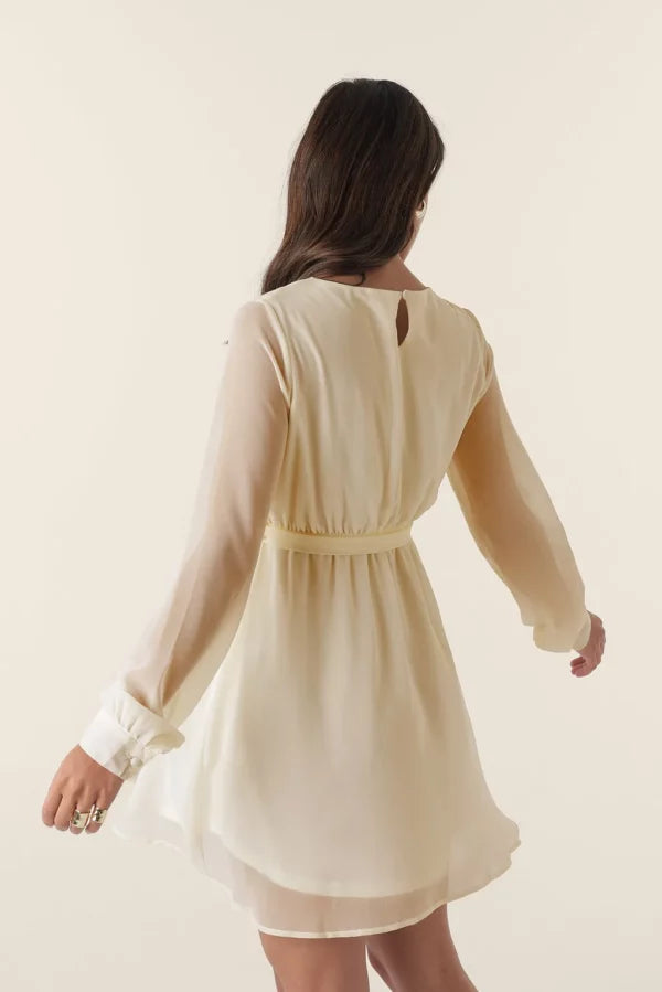 Chiffon Wrap Mini Dress Beige