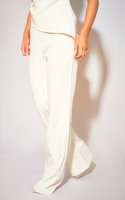 CREAM TAILORED LOW RISE SKINNY FLARED PANTS