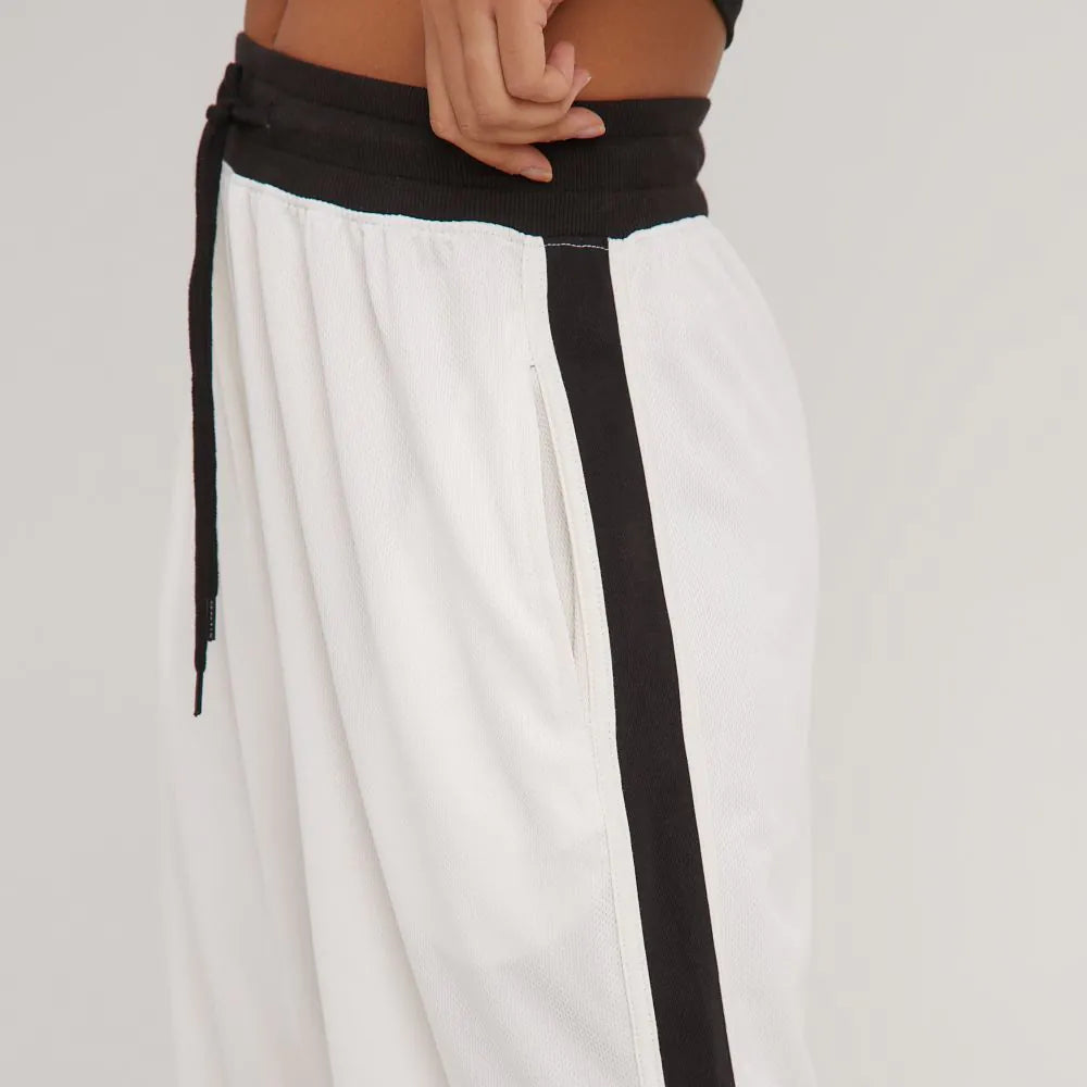 High Waist Contrast Stripe Detail Wide Leg Joggers In Cream