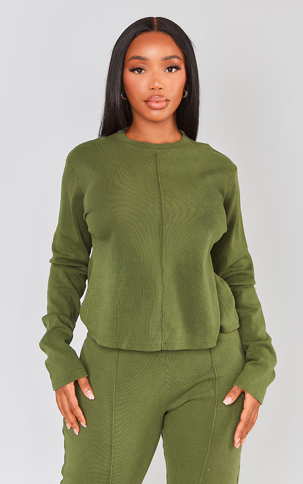 Shape Khaki Soft Rib Long Sleeve Top