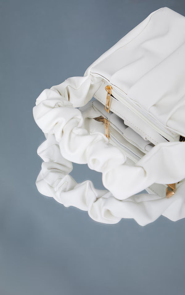 White Ruched Handle Small Grab Bag