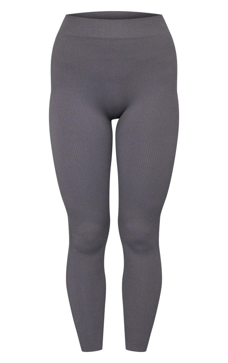 CHARCOAL STRUCTURED CONTOUR RIBBED LEGGINGS