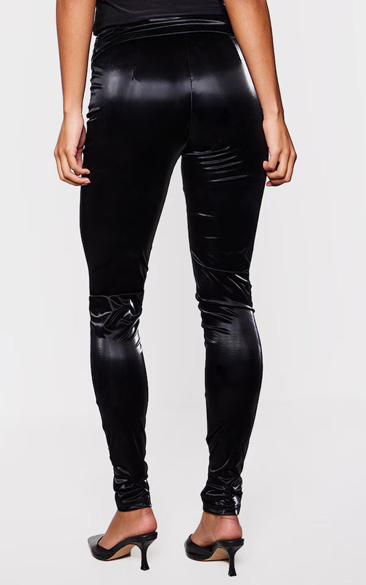 Plt - Black Matte Vinyl Low Rise Fold Over Waist Pants