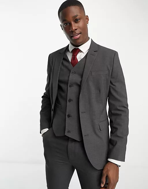 Skinny Suit Jacket In Charcoal