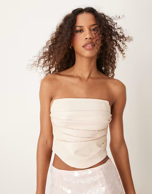 ASOS DESIGN structured leather look corset top in cream