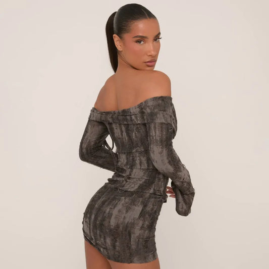 Bardot Long Sleeve Ruched Hem Distressed Mini Bodycon Dress In Black