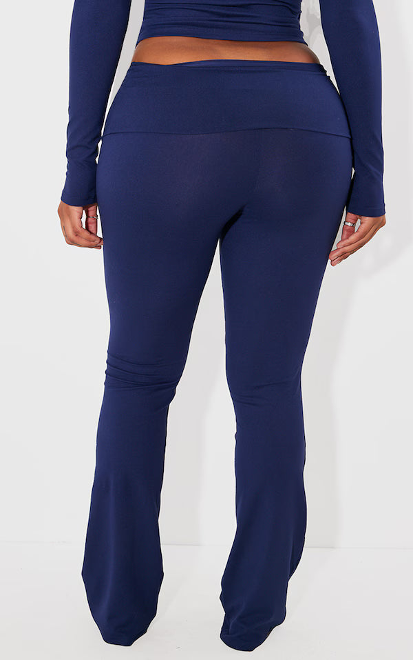 Shape Navy Sculpted Foldover Waist Flare Trousers