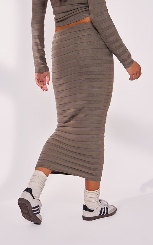 Plt - Khaki Wide Rib Knit Maxi Skirt