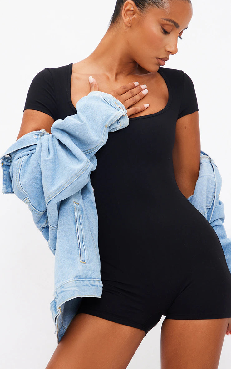 Black Square Neck Contour Sculpt Unitard