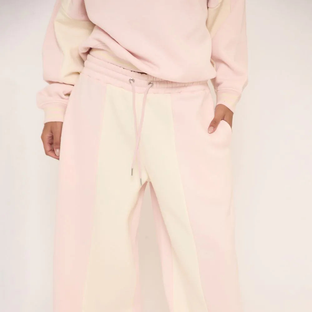 Oversized Tie Waist Contrast Stripe Wide Leg Joggers In Pink