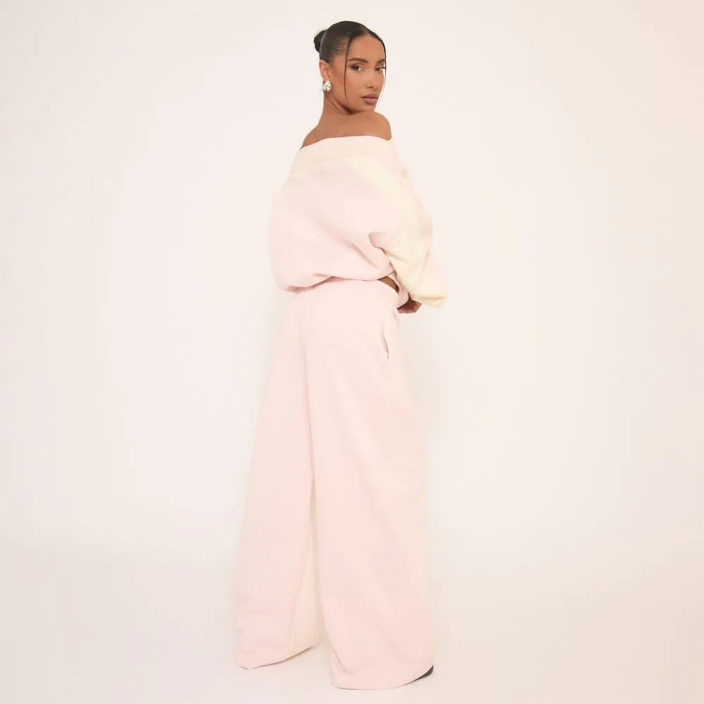 Oversized Tie Waist Contrast Stripe Wide Leg Joggers In Pink