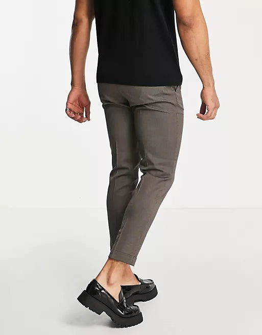 Tapered Smart Pants In Textured Camel With Turn Up