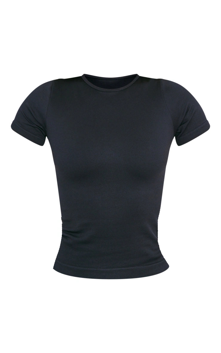 Black Seamless Longline Short Sleeve Gym Top