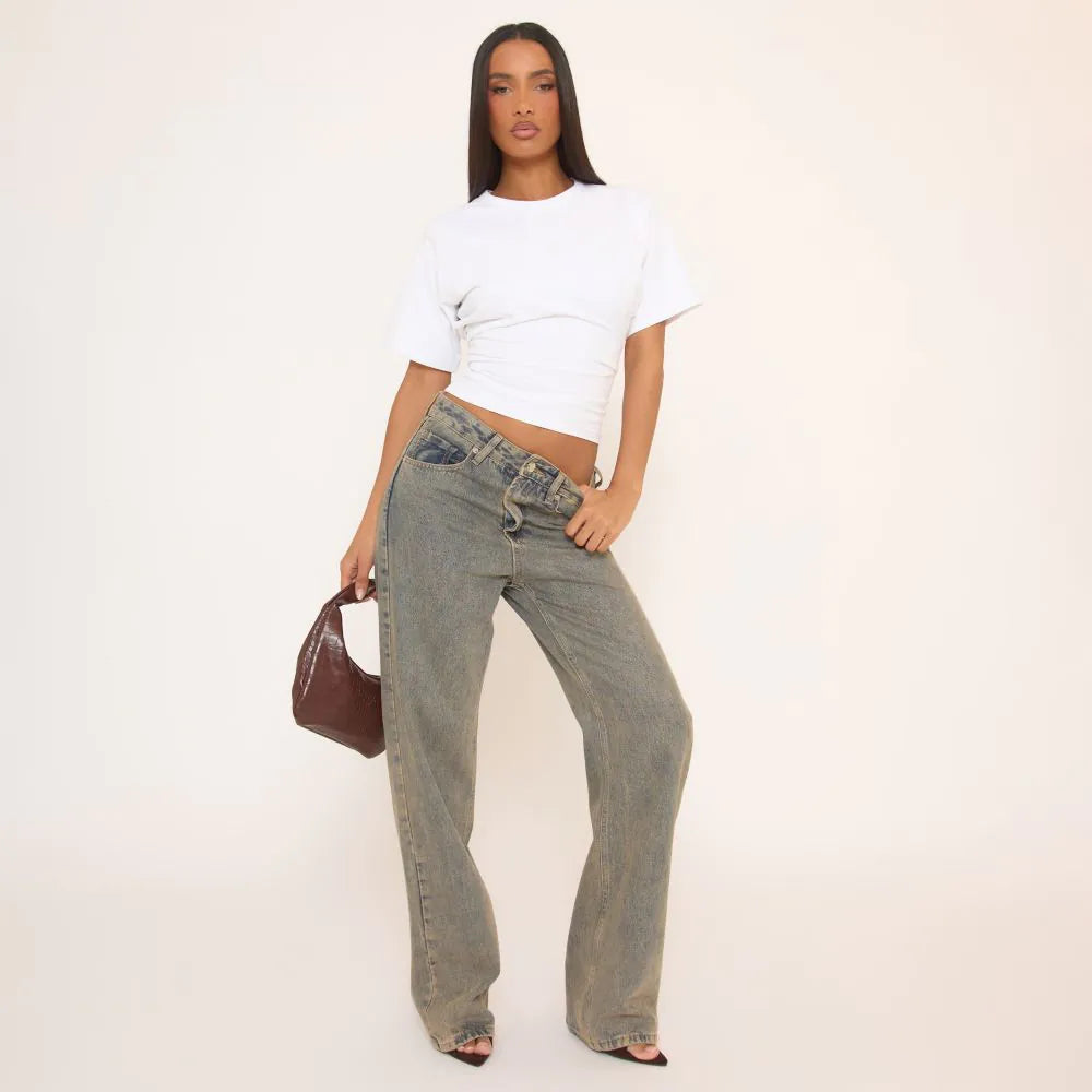 EGO Short Sleeve Cinched Waist Fitted T-Shirt In White