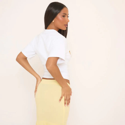 Short Sleeve Shell Graphic Detail Fitted T-Shirt In White