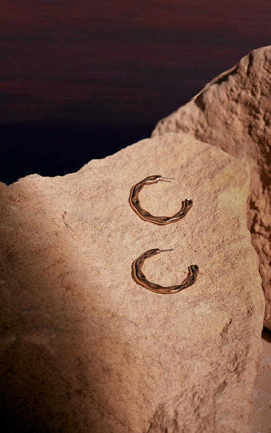 Gold Molten Round Hoop Earrings