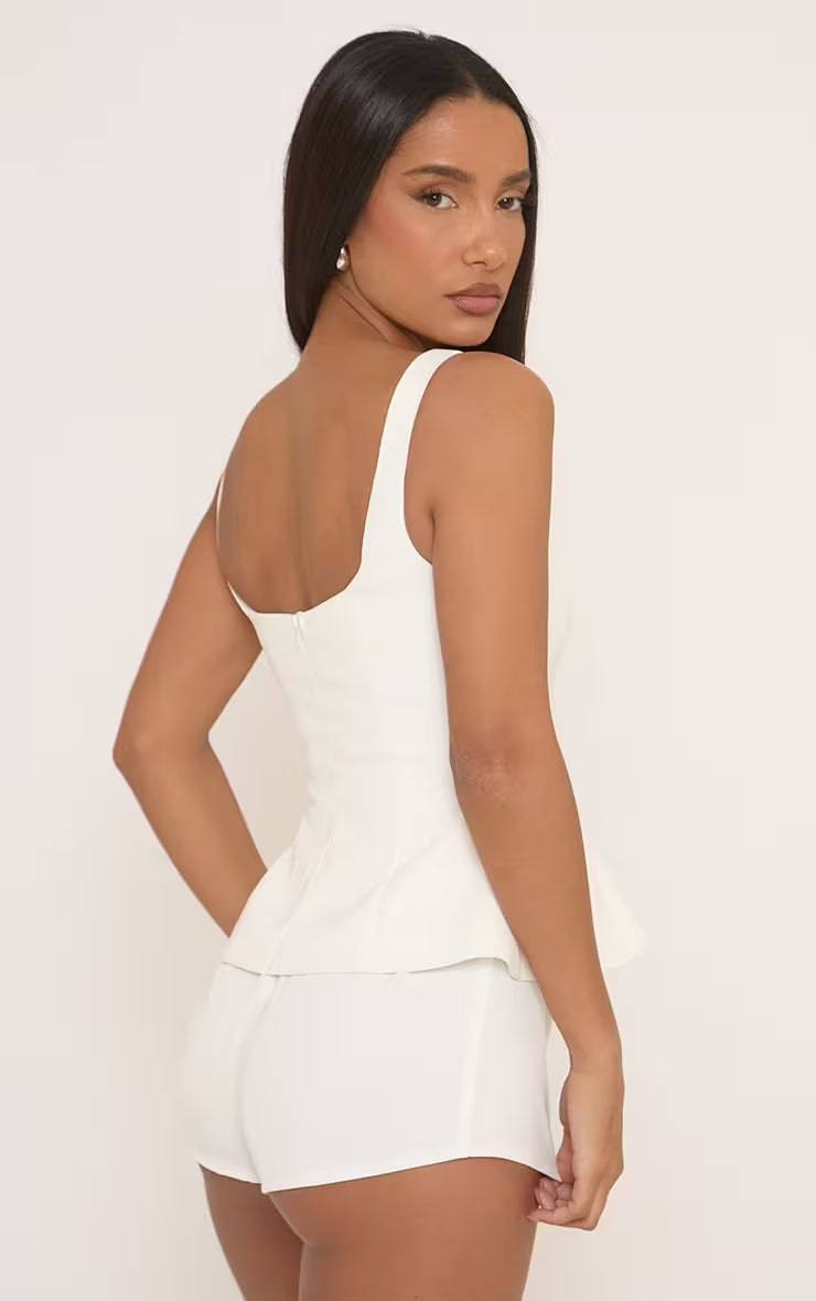 Ego - Square Neck Peplum Micro Playsuit In White