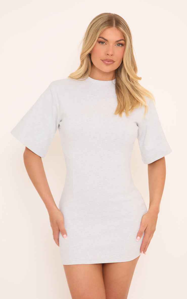 Ego - Short Boxy Sleeve Shoulder Pads Seam Detail Sweat Mini Dress grey