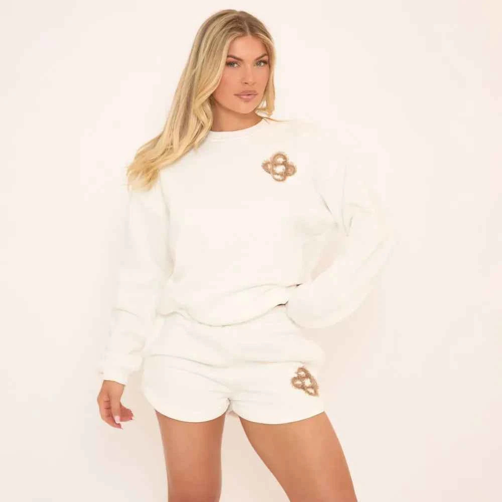 Ego - Long Sleeve Crew Neck Fluffy Swirl Detail Sweatshirt In Cream