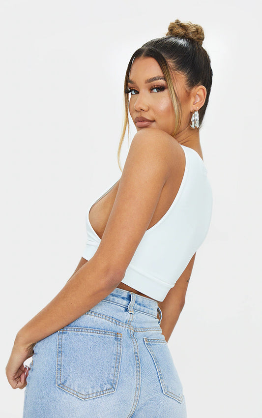 White Slinky Racer Extreme Dropped Armhole Crop Top