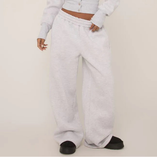 Elasticated Waist Wide Leg Joggers In Grey Marl