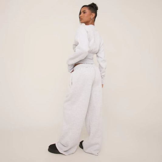 Elasticated Waist Wide Leg Joggers In Grey Marl