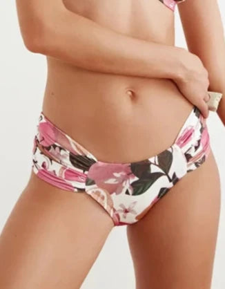Floral Pattern Pleated Low Waist Bikini Bottom